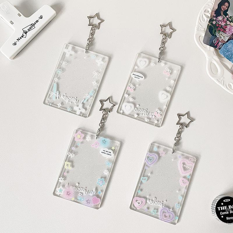 Красочные граффити Прозрачный Kpop 3-дюймовый держатель для фотокарточек Карман для карточек Маленькая карточка Кирпич Школьный рюкзак брелок Подвеска