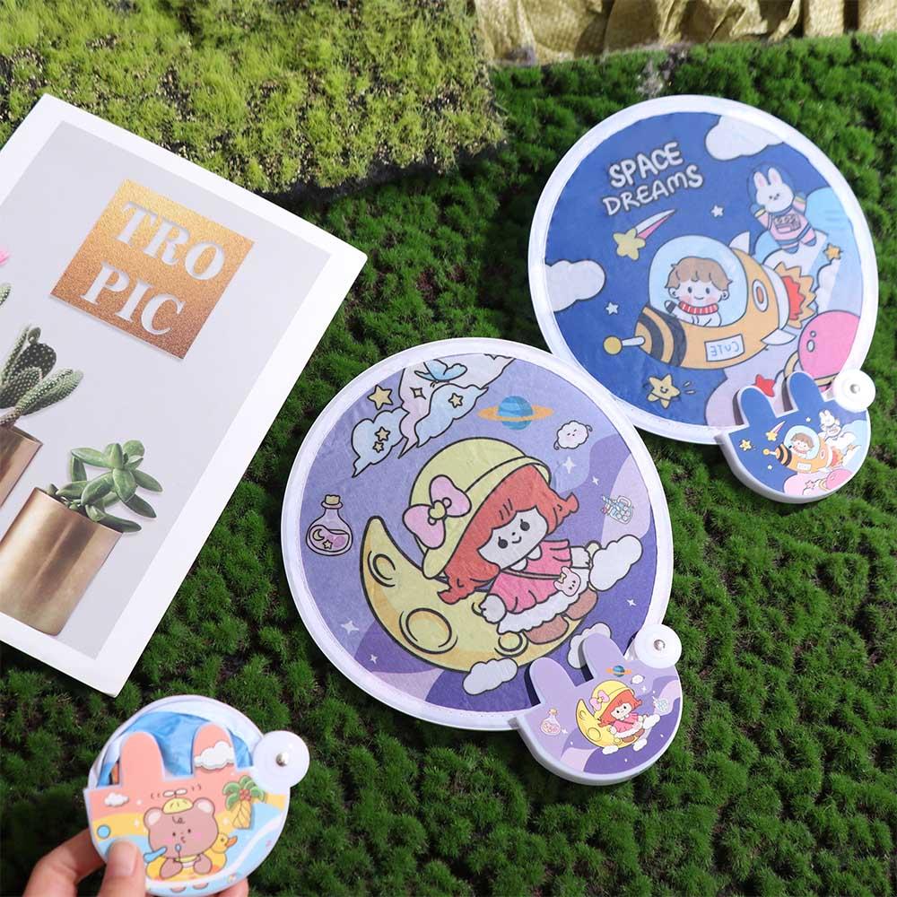 High-looking Mini Round Fan Hand-operated Portable Cloth Fan Cartoon Folding Round Fan  Home Decor