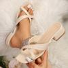 Square Head Open Toe Cross One Word Drag Large Size Thick Heel Slippers Female External Wear Middle Heel Sandal Drag