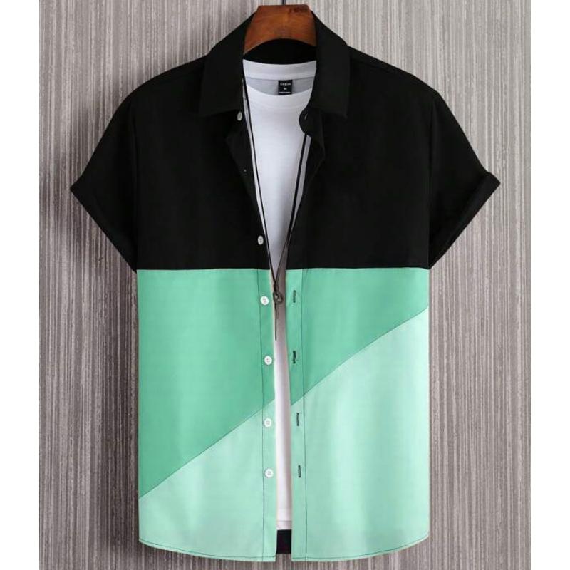 Новые мужские рубашки с 3D-принтом, лоскутная клетчатая мужская одежда, летняя повседневная рубашка с короткими рукавами, свободная рубашка большого размера