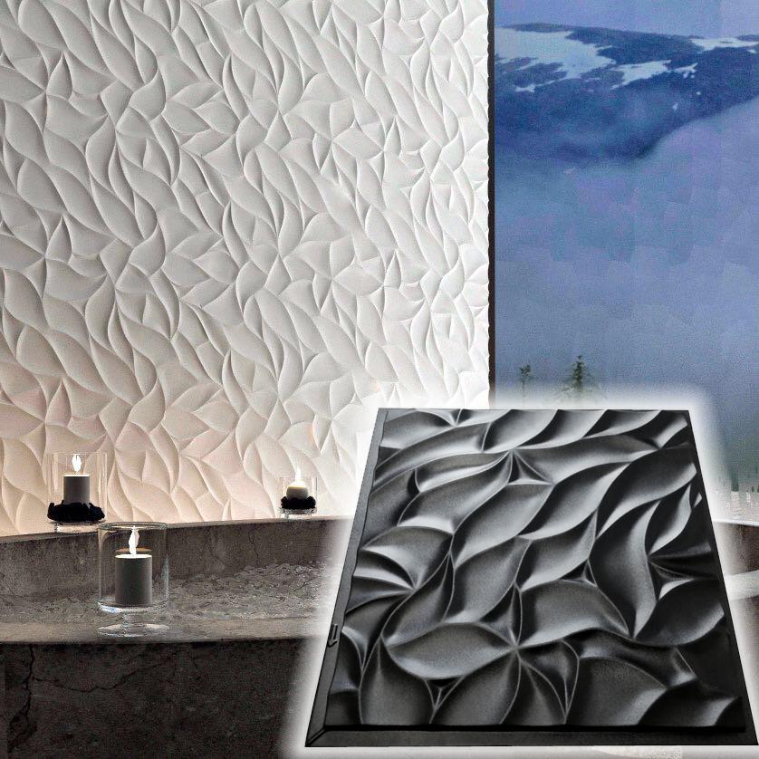 3D Wall Panel Mold for Gypsum, Plaster or Concrete Tile for Decorative Wall Panels 'Foliage'