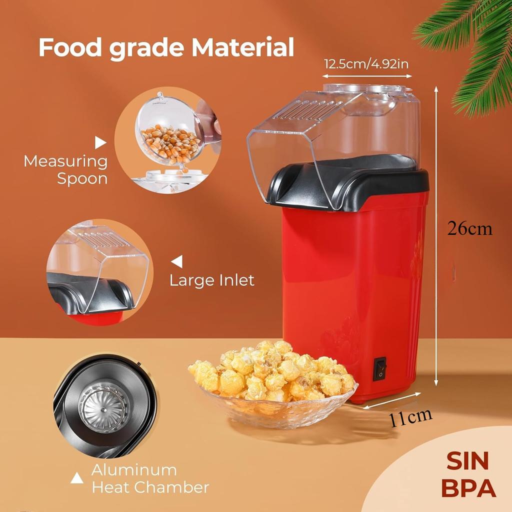 Аппарат для попкорна, электрический аппарат для приготовления попкорна, аппарат для приготовления попкорна с горячим воздухом мощностью 1200 Вт, можно завершить работу за 2 минуты, управление одним щелчком, полезно для здоровья