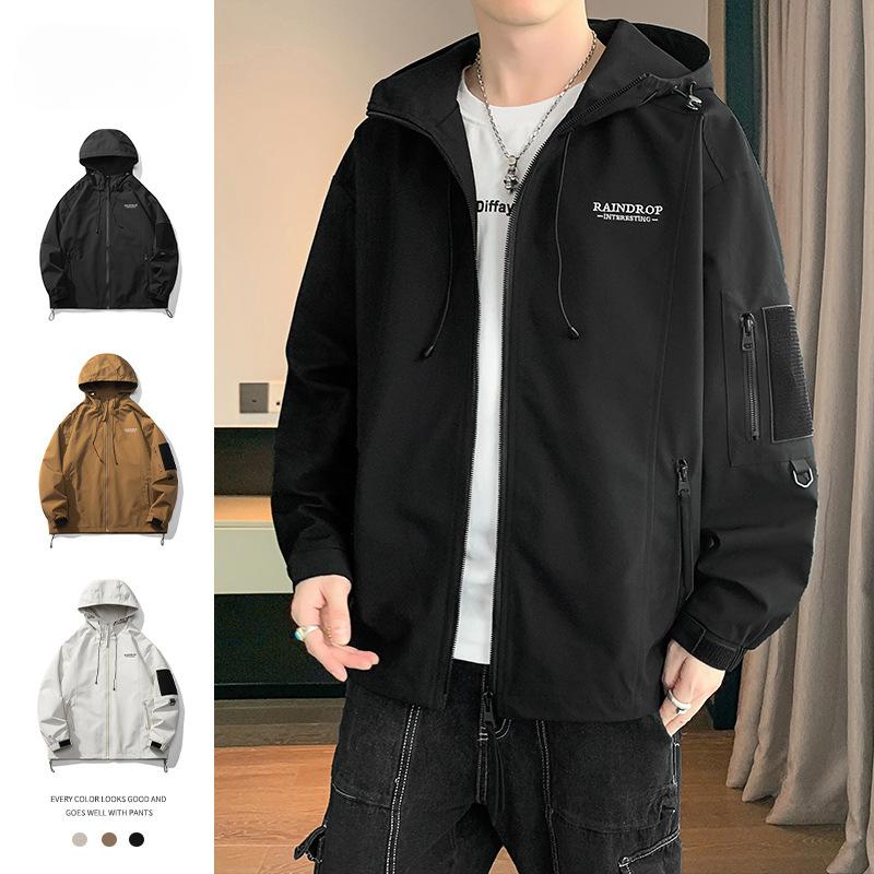 Куртка с капюшоном, мужская, весенне-осенняя, свободная, универсальная, ветрозащитная, куртка для активного отдыха, повседневная, студенческая, куртка-карго