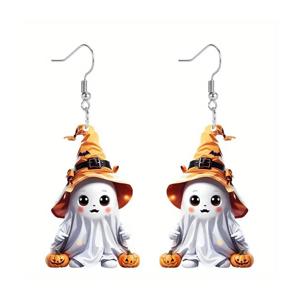 Halloween Acrylic Ghost Pumpkin Earrings Cute Party Accessories Lightweight Durable Costume Jewelry for Women