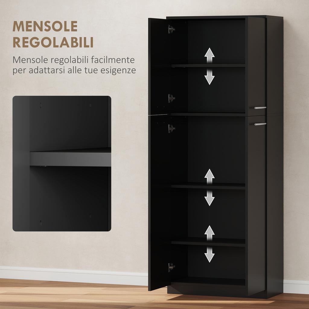 Mobile Minimal Container With 2 Cabinets And Adjustable Shelves In Black Wood 59x31x155 Cm