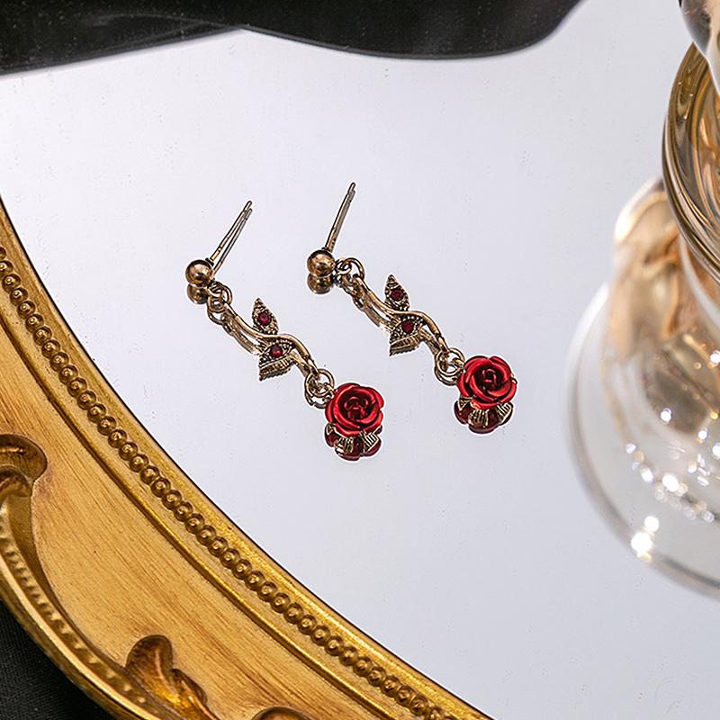 Luxurious Vintage Rose Flower Necklace Bracelet Earrings Set Elegant Women'S Party Jewelry Accessories Valentine'S Day Gift