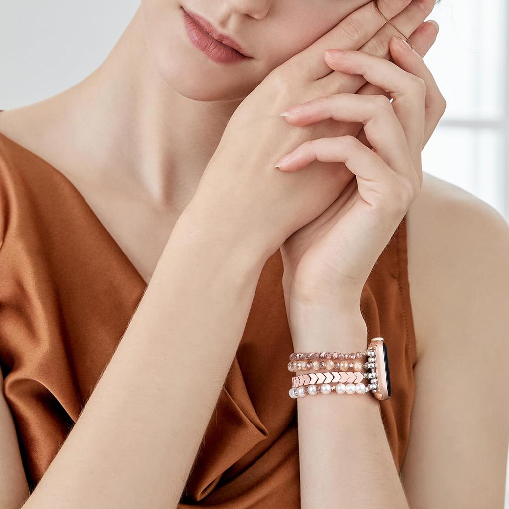 Совместимый ремешок для Apple Watch с бусинами 38 40 41 42 44 45 мм для женщин, серия iWatch SE 9 8 7 6 5 4 3 2 1 Эластичный ремешок ручной работы