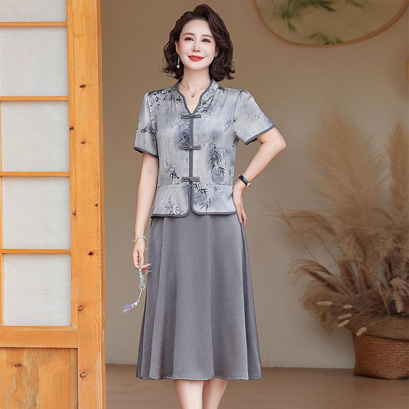 Летнее элегантное платье в китайском стиле для женщин среднего возраста - Дизайн «два в одном»
