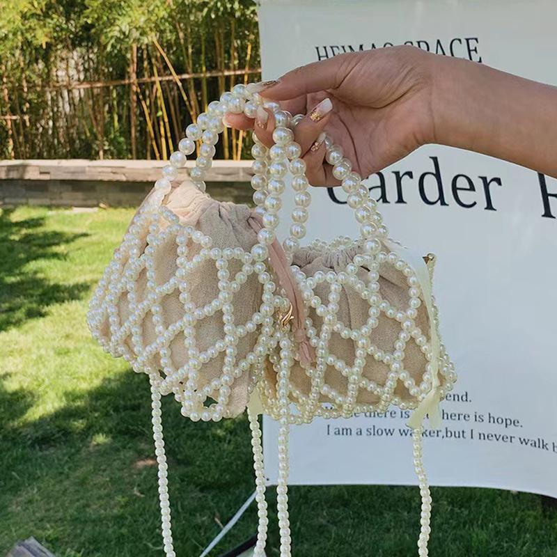 Yogodlns Сумочка в стиле французского ретро, тканая из феи, сумка-мешок из бисера, сумка через плечо, летняя нишевая дизайнерская сумка с выдолбленным жемчугом
