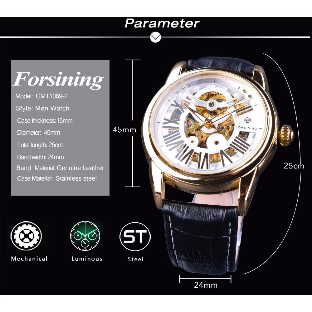 Forsining Мужские модные повседневные полые механические часы с автоматическим механическим механизмом GMT1069-2-W