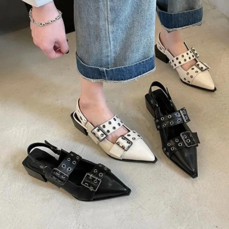 Sandalias De Punta Estrecha Para Mujer, Zapatos Planos De Talla Grande, Calzado Poco Profundo A La Moda, Primavera,