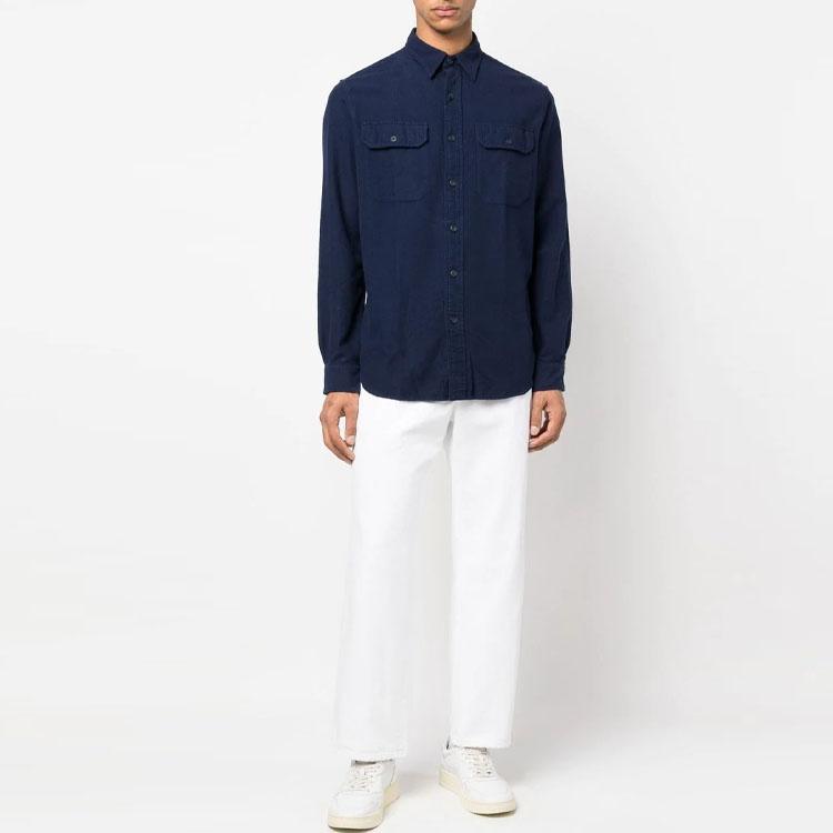 Polo Ralph Lauren Ss23 Solid Color Polo Collar Single Breasted Long Sleeve Shirt Men Shirts Blue 710890432-001