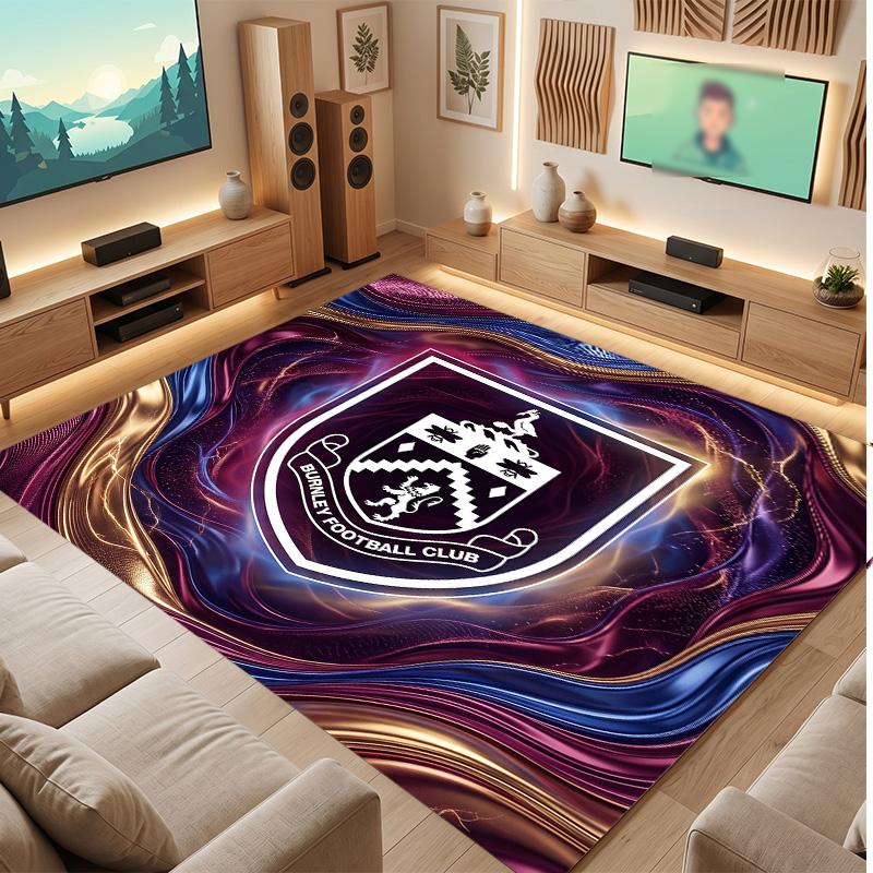 Burnley Football Print Crystal Velvet Rug, Comfortable Water Absorbent Non Slip Indoor Floor Carpet