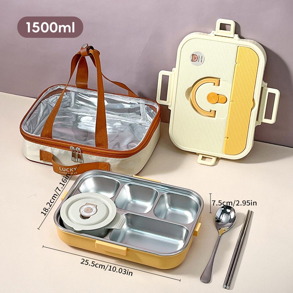 WORTHBUY Large Capacity 304 Stainless Steel Divided Lunch Box For Student Safe Heatable Portable Leak-proof Lunch Container Set