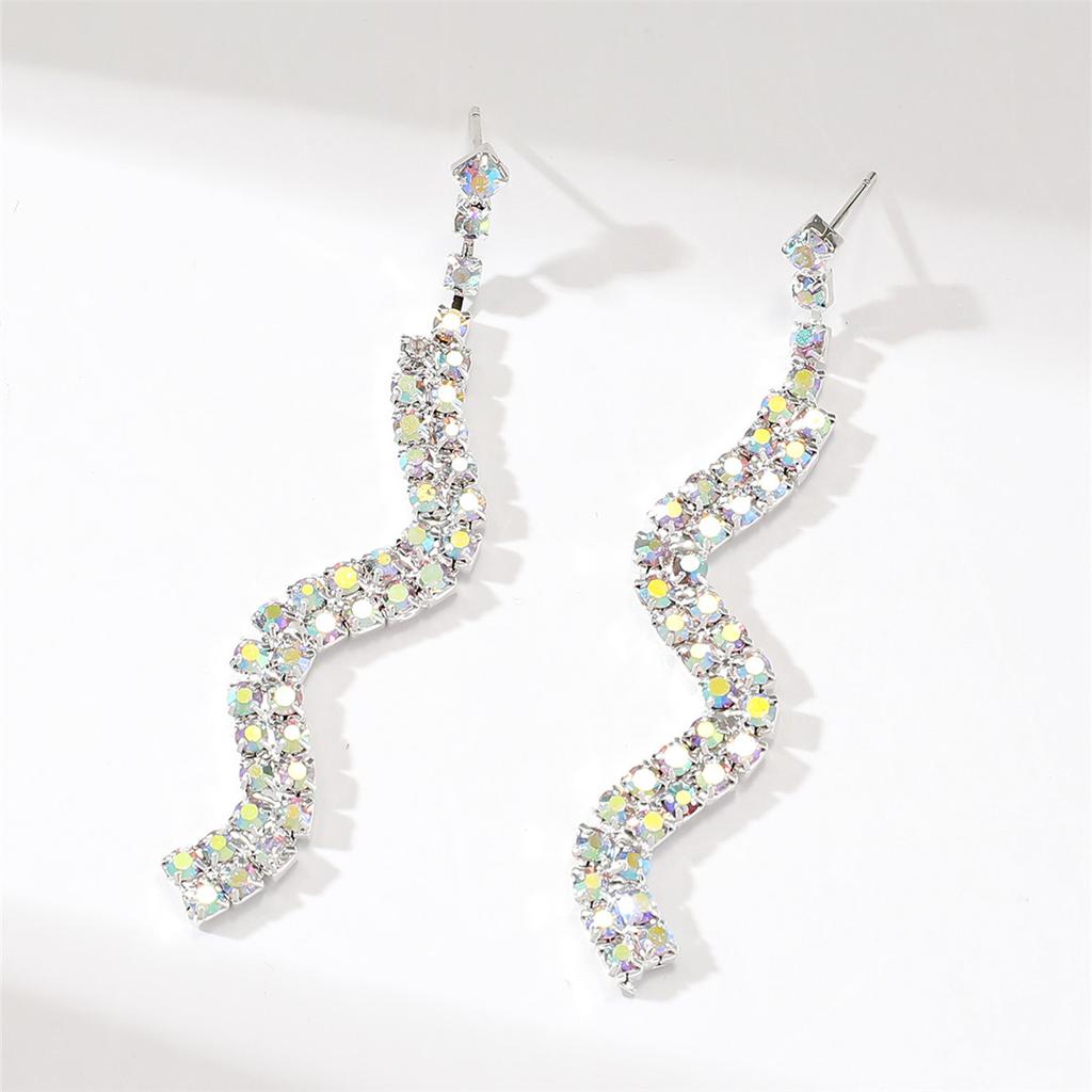 Premium Sense Of Luxury Double Rows Of Snake Ab Rhinestone Earrings Fashion Design Sparkling Earrings Women's Earrings 1 Pair