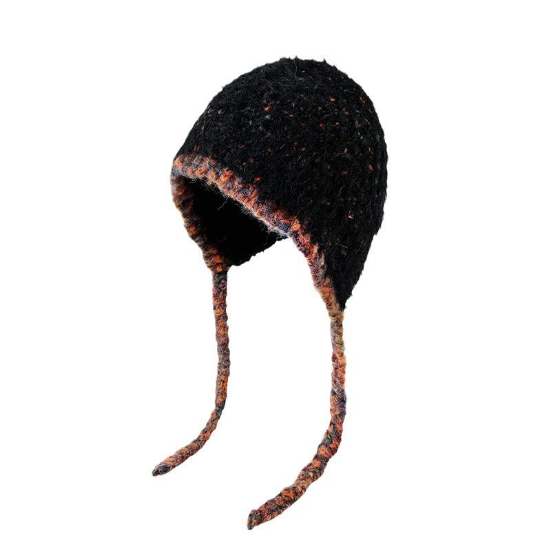 Зимняя теплая маленькая плюшевая вязаная шапка с контрастным рисунком, двойная защита для ушей, милая шерстяная шапка, шапка Lei Feng
