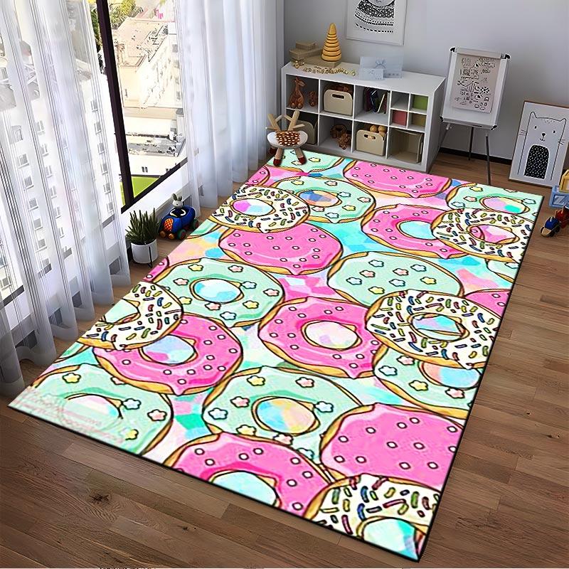 Colorful Donut Pattern Carpet for Living Room or Bedroom Decor Suitable for use as an anti-slip for living room bedroom sofas