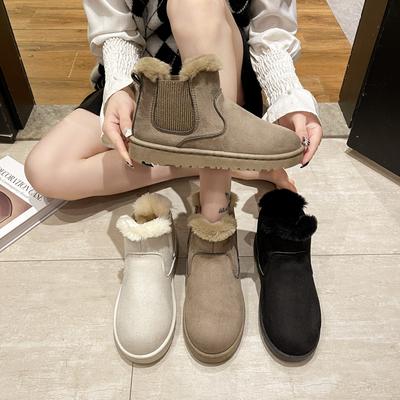 Меховые ботинки челси, женская зимняя обувь, новые ботинки на плоской подошве, Botas De Mujer, модная теплая хлопковая обувь без шнуровки для женщин