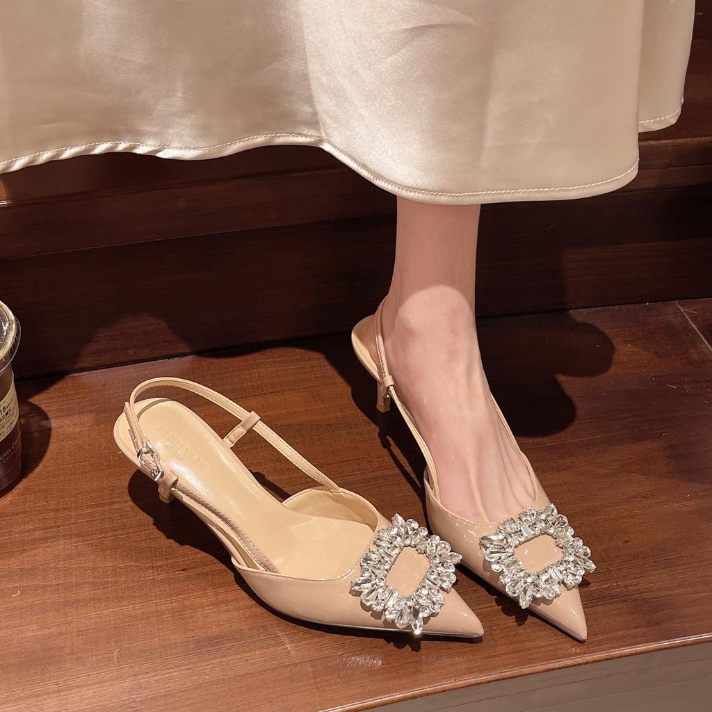 Новые женские босоножки на высоком каблуке 2025 года, с острым носком, украшенные стразами, элегантная женская обувь