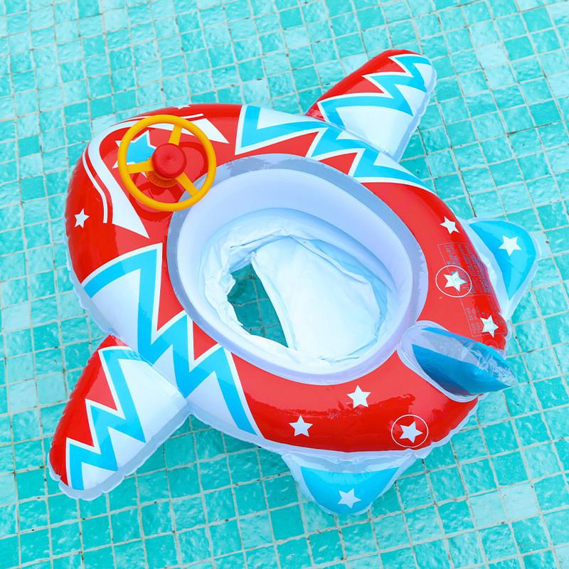 Cartoon Printed Inflatable Baby Swim Ring For Toddler Pool Safety Flying Aircraft Design 0.2mm Thick Pvc