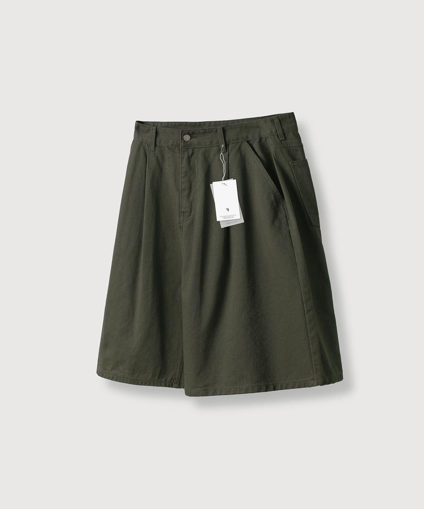 MOOD INSIDE Light Cotton Single-Pleat Bermuda Pants_Khaki