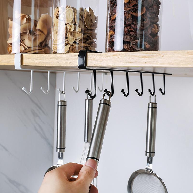 Kitchen Iron Seamless Nail Free Hook Cabinet Storage Rack Multi-functional Wardrobe Row Hook Arrangement Rack
