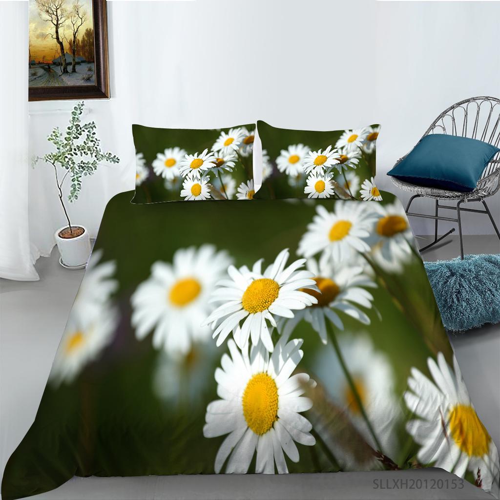 Small Daisy Series Polyester Quilt Cover Pillowcase Two or Three Piece Set 3D Digital Printing