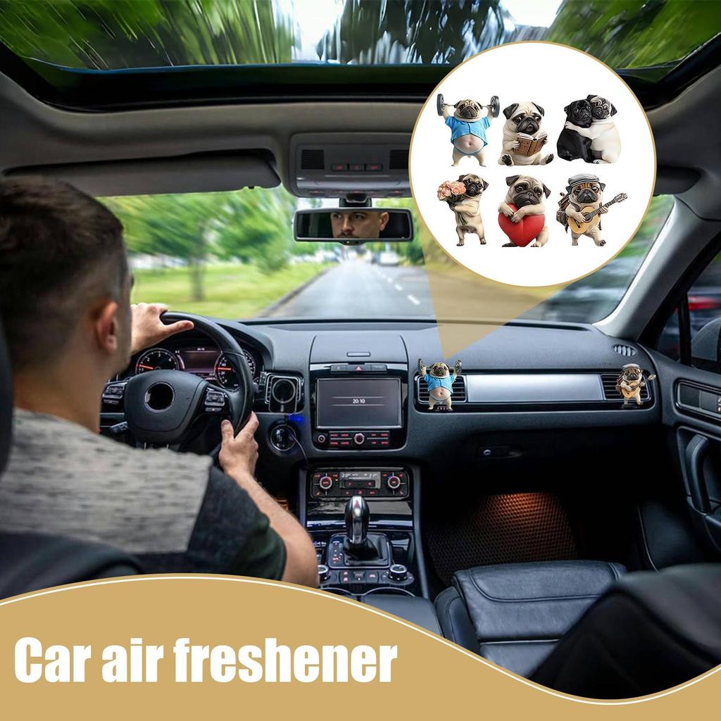 Декоративный освежитель воздуха для автомобильного дефлектора, 2D акриловая форма собаки, автомобильный диффузор аромата, 6 штук, освежитель воздуха для автомобиля, аксессуары для автомобиля мопс