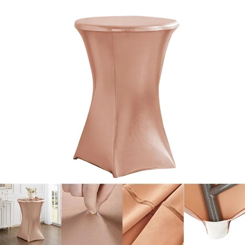 Metallic Cocktail Tablecloth Spandex Round Table Cloth Cover For Hotel Banquet Party Wedding Decoration Four Legs Round Base