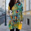 Women's Peacock Feathers Print Crew Neck Dress Spring Fall Plus Size Dress Pocket Dresse