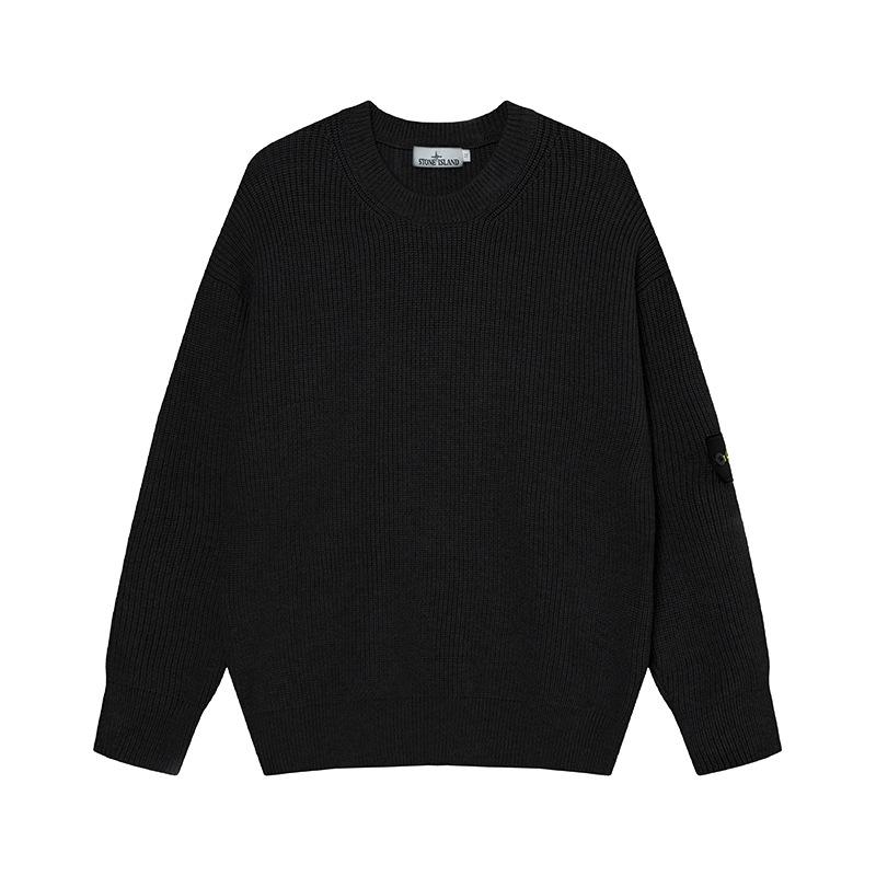 STONE 25FW Unisex Ribbed Badge Crew Neck Knitwear Sweater