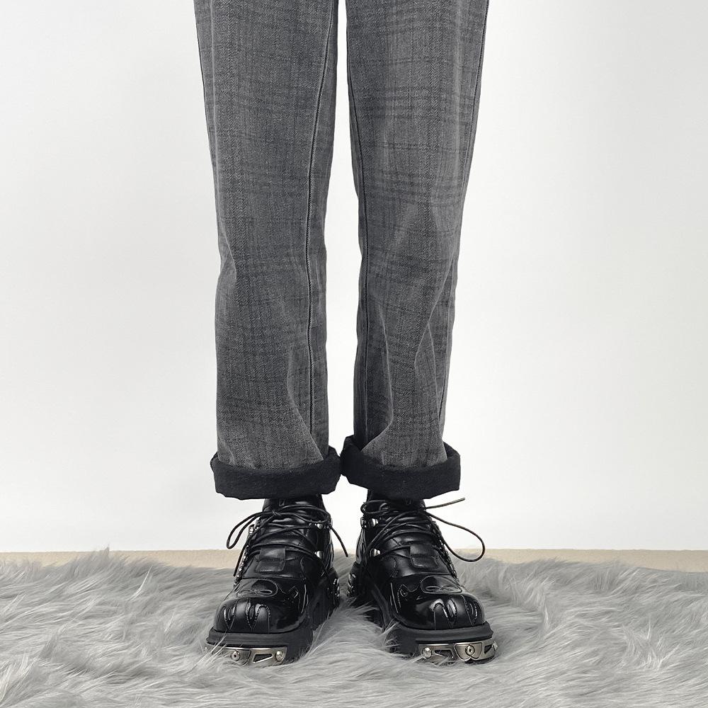 Retro Rock Shoes for Women New Dark Punk Leather Shoes Metal Niche Low Top Chunky Heels Women's Platform Motorcycle Short Boots