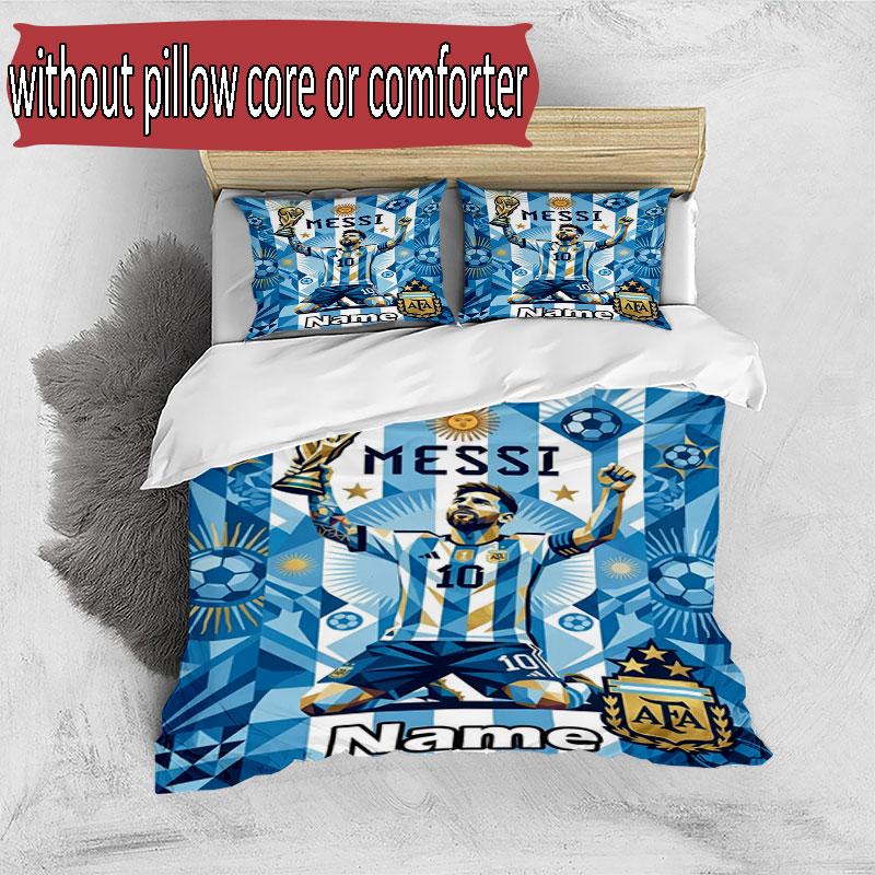 3pcs Duvet Cover Set (1*Duvet Cover + 2*Pillowcase, Without Core), Custom Name Lionel Messi Pattern Bedding Set, Home Bedroom Decor Gift