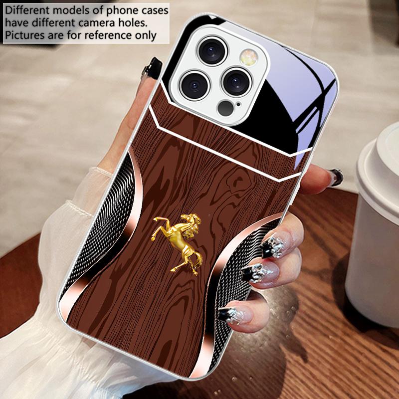 Деревянная текстура золотая лошадь Для iPhone 16 Pro Max 15 Pro 14 13 12 Mini 11 XS M ax XR 7 8 Plu SE 2022 Чехол для телефона из закаленного стекла