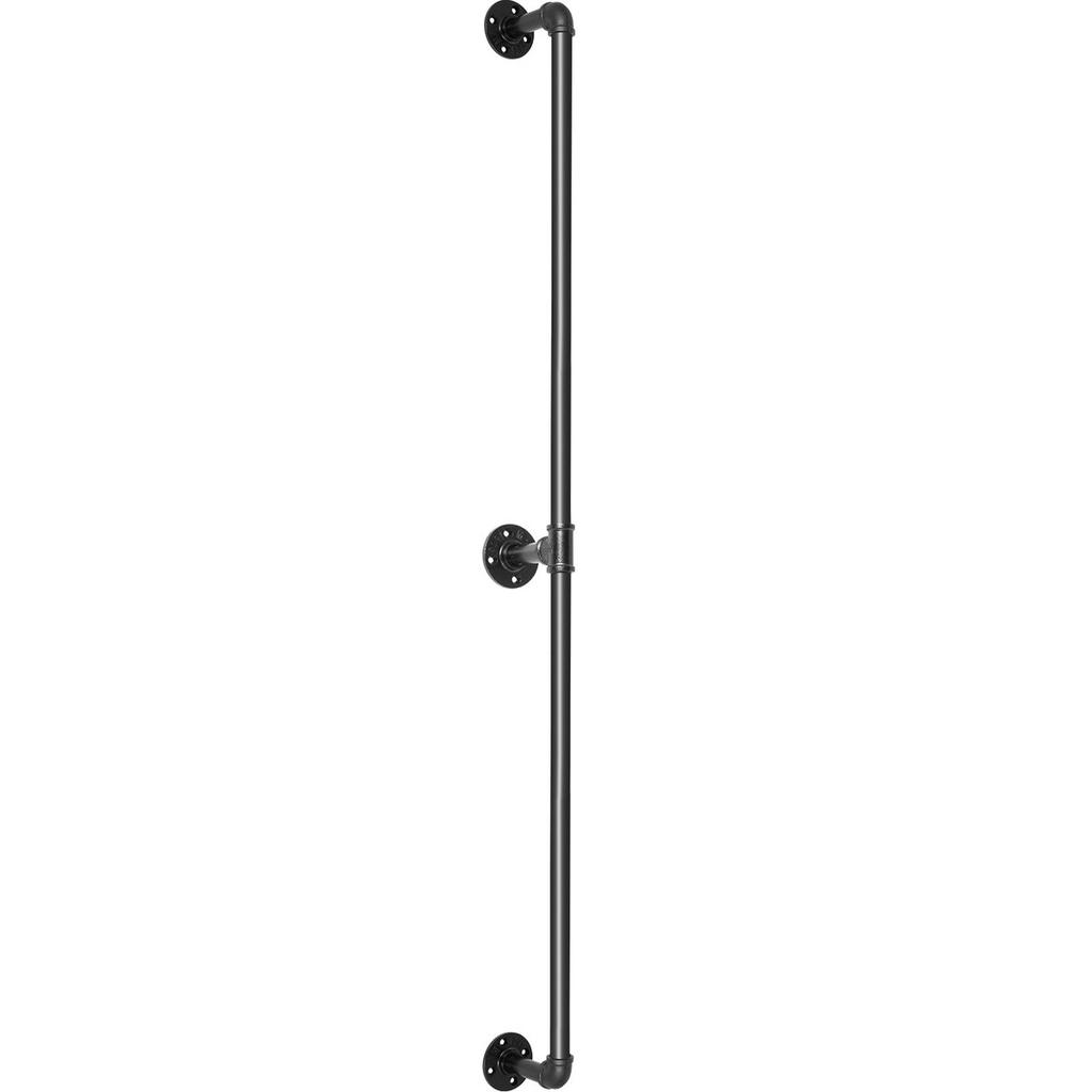 Pipe Stair Handrail, 5FT Staircase Handrail, 440LBS Load Capacity Carbon Steel Pipe Handrail, Industrial Pipe Handrail with Wall Mount Support, Round