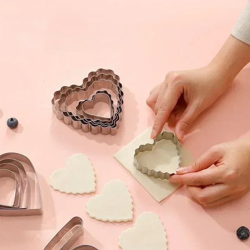 Форма для печенья из нержавеющей стали в форме сердца, форма для вырезания, сделай сам, волнистая форма сердца, форма для печенья, форма для мастики, кондитерский инструмент для украшения торта