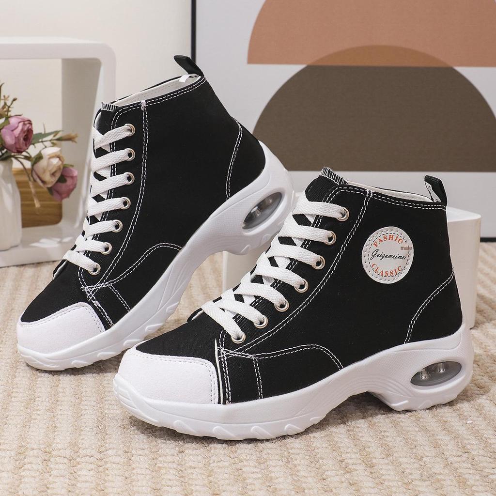 2024 New Style Women's Breathable High-Top Canvas Shoes: Elevate Your Height and Style with These Sports-inspired Sneakers.