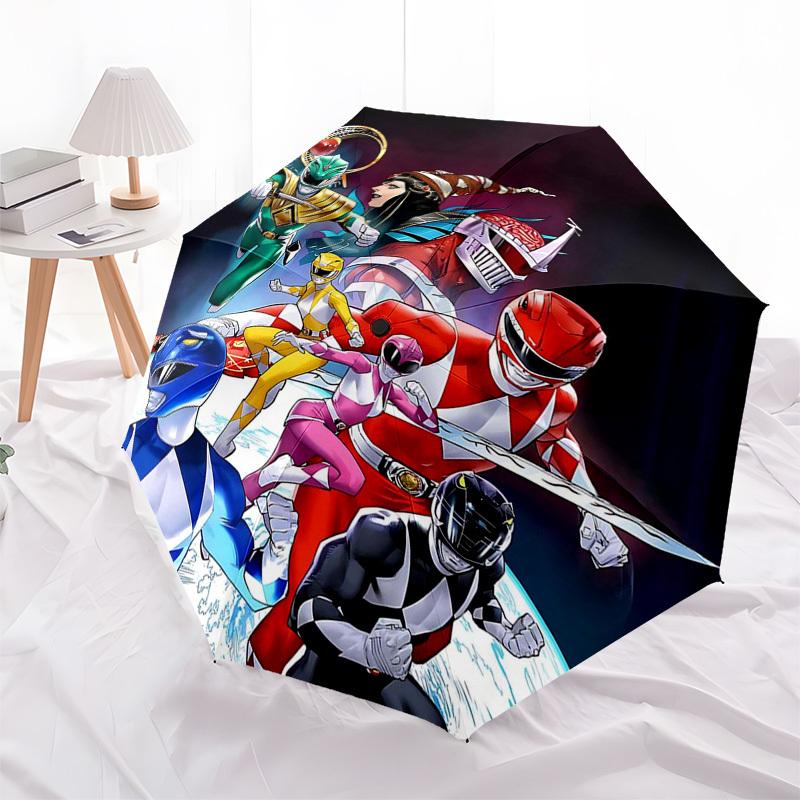 1pc Power Rangers Automatic Opening Folding Umbrella with 3-Fold Design, 8-Bone Iron Frame, Outdoor for Fans, Travelers, Daily Use, Gift for Festivals
