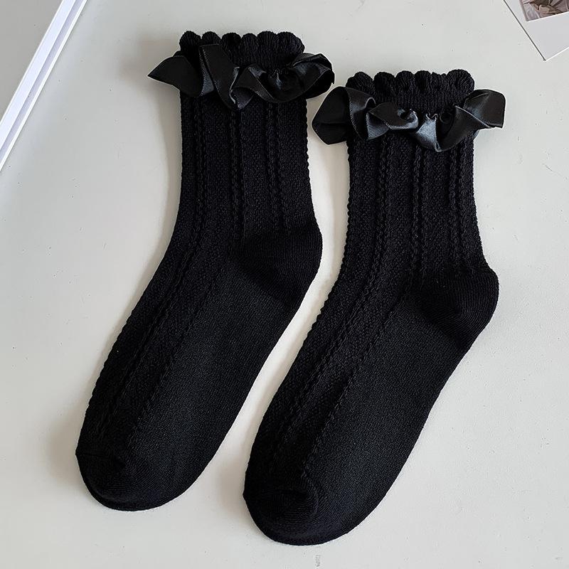 Lolita Style Japanese Kawaii Women Socks Cute Frilly Ruffle Socks Solid White Black Mesh Lace Girls Sweet Harajuku Short Socks
