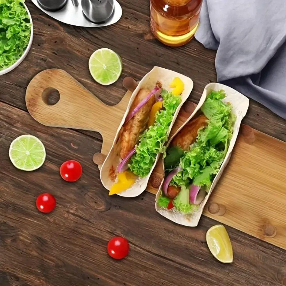 Bamboo Taco Plates Rack Handle Taco Tray Organizer Natural Appetizer Server Kit Food