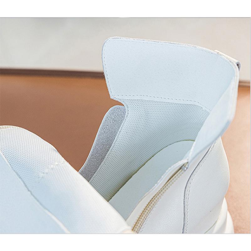 Genuine Leather Shoes Women Fashion Boots 9cm Height Increasing Shoes Flat Platform Ladies Ankle Boots Black Beige