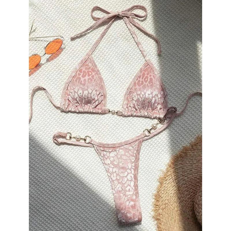 Сексуальный леопардовый бархатный бикини мини микро стринги бикини женский купальник женский купальник раздельный купальник халтер купальный костюм плавать