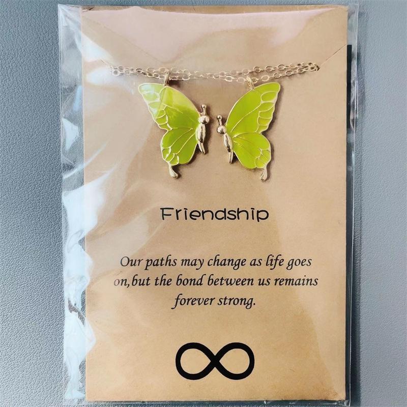 Colorful Butterfly Friendship Necklace Set for Women - Elegant Two-Piece Design