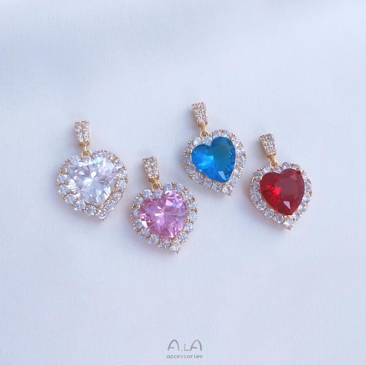 Кулон-ожерелье 'Океанское сердце' из кристалла и циркона, золото 14 карат, персиковое сердце