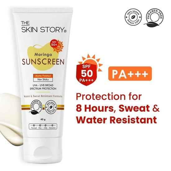 The Skin Story Moringa Sunscreen SPF 50 | Широкий спектр защиты от UVA и UVB лучей | Для мужчин и женщин | Формула против старения | Для всех типов кожи 40 г