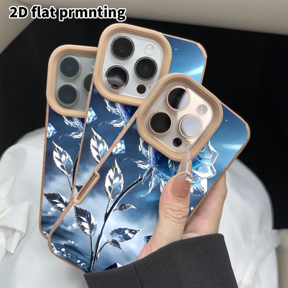 Phone Case: 2D flat lambskin suitable for iPhone 18, 17, 16, 15, 14, 13 Pro protective cases, glass rose, Christmas and Halloween gifts