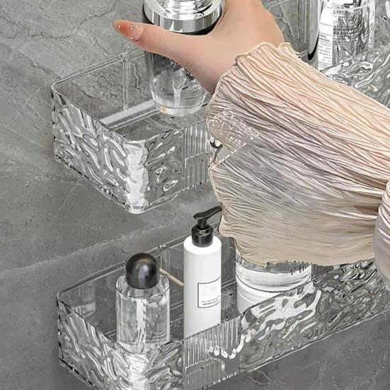 Стеллаж для хранения в ванной, настенная угловая полка, высокая несущая способность, большая вместимость, прозрачный держатель для макияжа, органайзер для душа