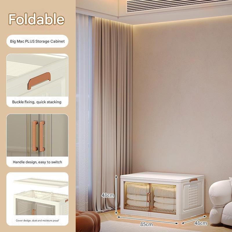 Stackable Storage Bins with Lid, Plastic Collapsible Storage Cabinet, Foldable Folding Box Organizer/Storage Container Cart with Wheel and Double Door