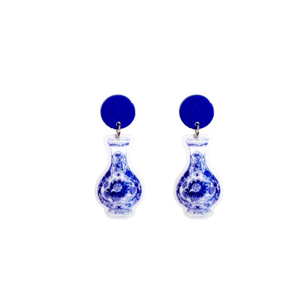 Синие и белые фарфоровые серьги в китайском стиле с волнистыми точками, элегантные геометрические серьги для леди/подарки