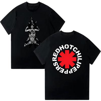 Хлопковые ретро футболки группы Red Hot Chili Peppers Мужская летняя повседневная дышащая одежда Унисекс футболка с коротким рукавом Комфортная футболка Y2K